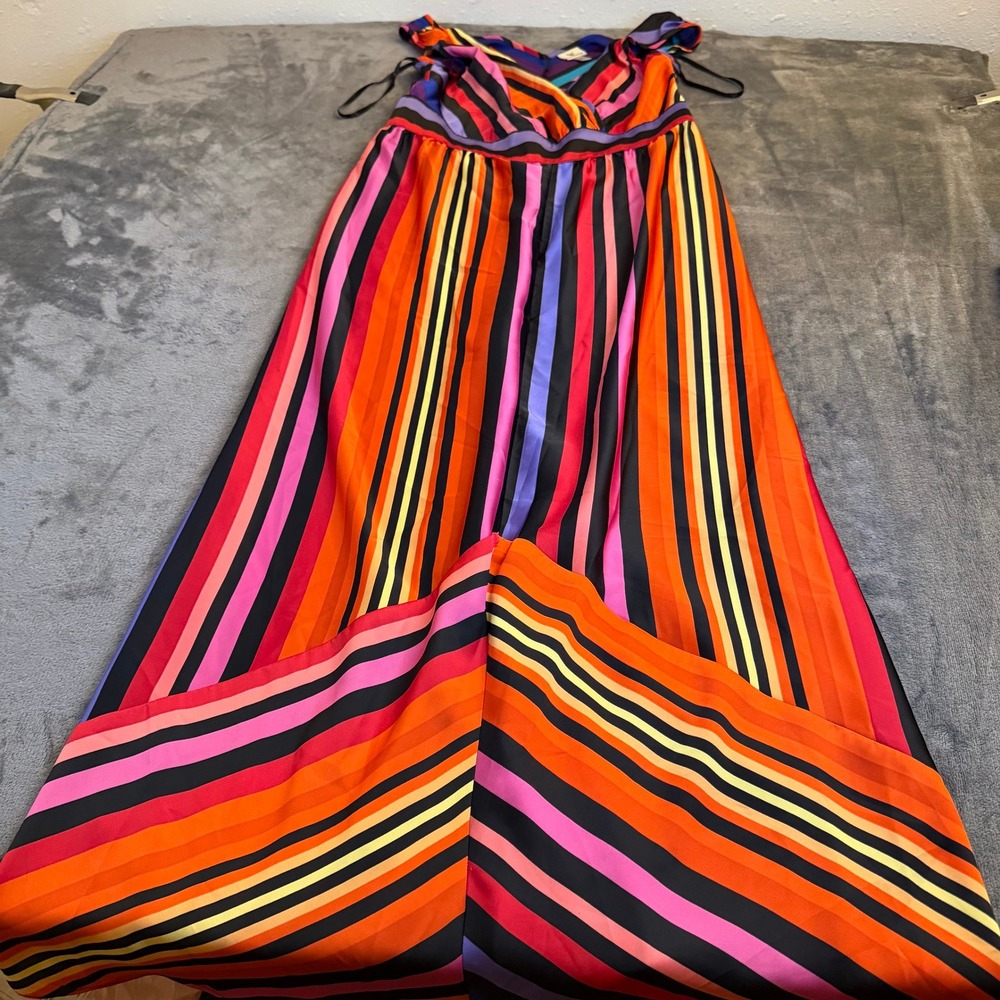Worthington Maxi Dress Women's Size 10 Rainbow Stripe V‎ Neck Sleeveless Wrap